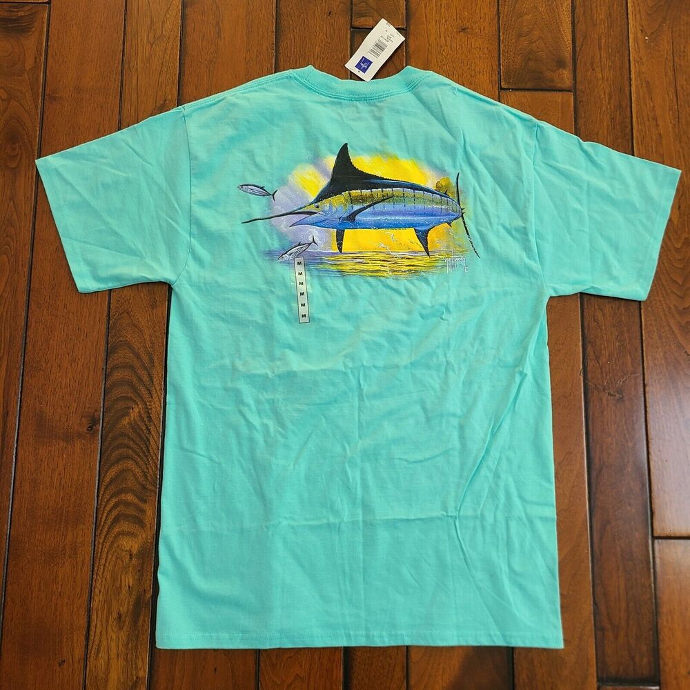 GUY HARVEY T-Shirt Men's Size M Blue Mint Pocket AFTCO Marlin Fishing NEW Tags